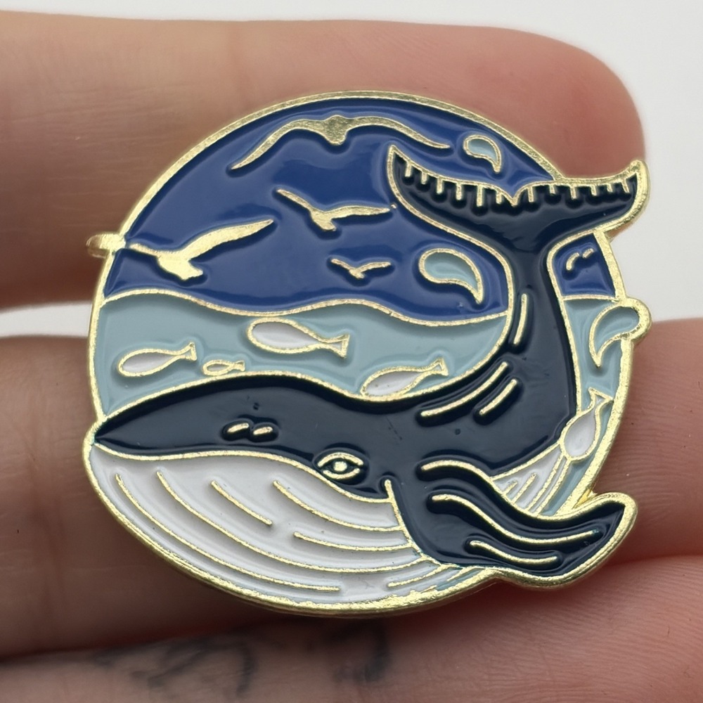 Blue Whale Ocean Fish Birds Animals Lapel Hat Pin